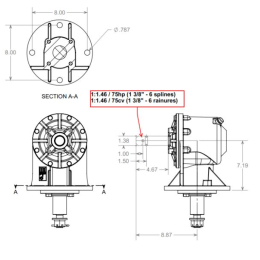 GEAR BOX 90° 1:1.46 SPLINED (75 HP)